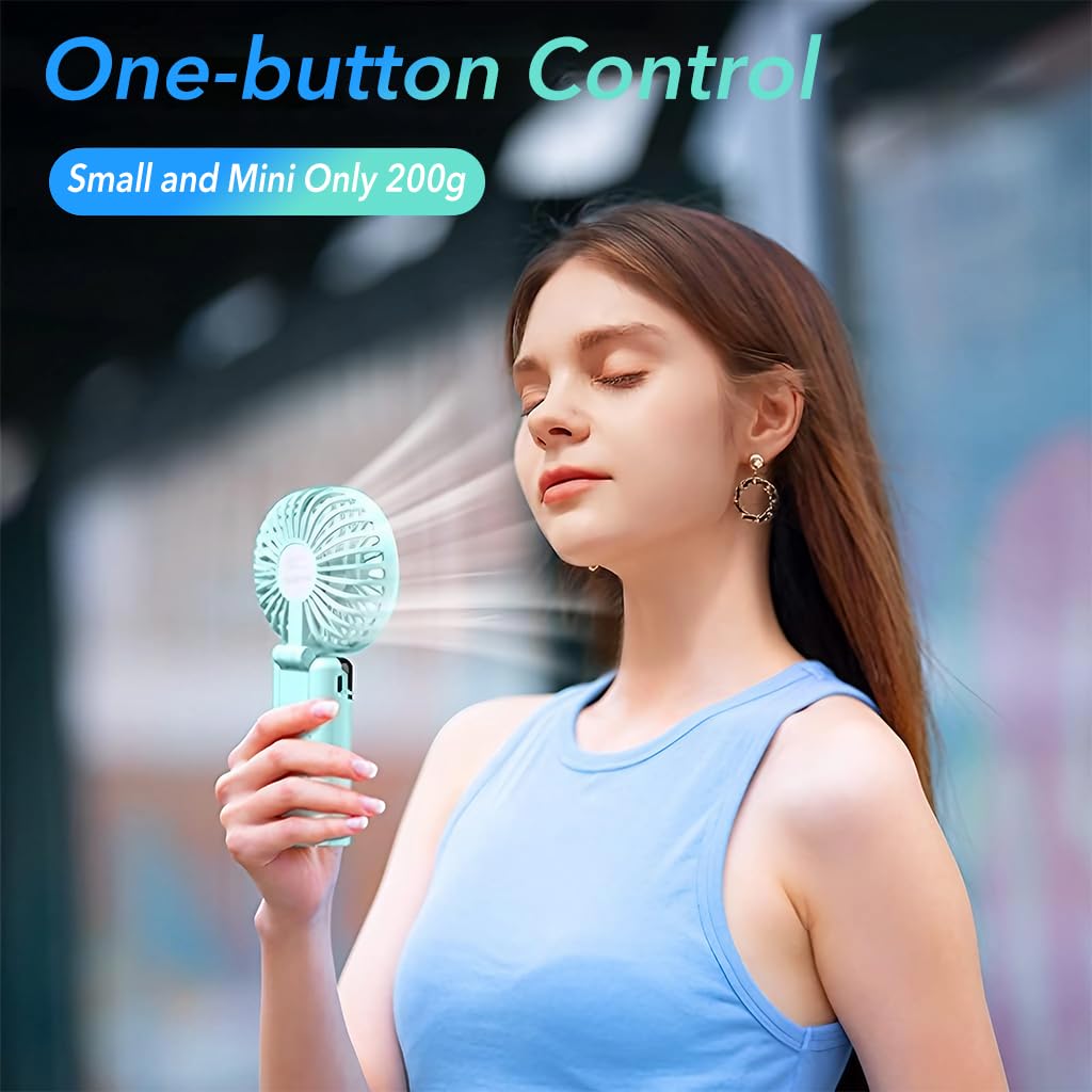 Verilux Handheld Fan Portable Fan, 2400mAh Rechargeable Mini Hand Held Fan Foldable Desk Fan with 5 Speeds LED Display Personal USB Fan for Travel Home Office (Green)