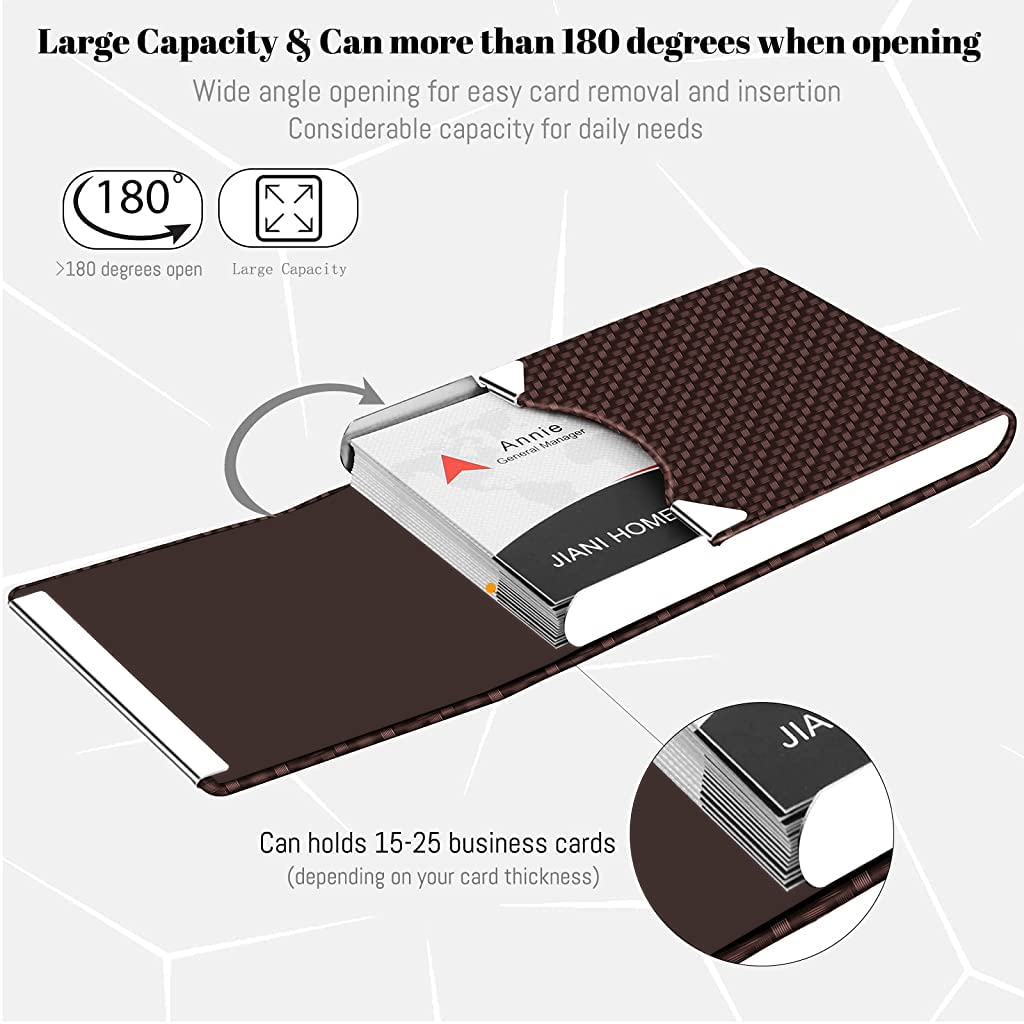 ZIBUYU Business Card Holder, 6 * 9.5cm Metal Business Card Case Classy Card Holder for Women & Men, PU Leather Business Card Name Card Holder Case with Magnetic Clasp, Brown