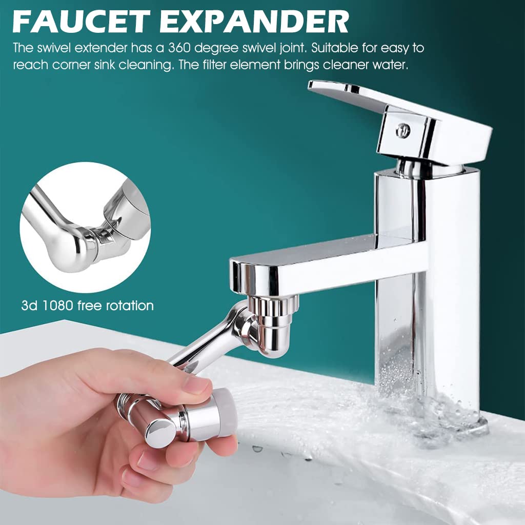 HASTHIP Swivel Faucet Extender, 1080° Rotatable Multifunctional Extension Faucet, Universal Sink Water Aerator, 2 Mode Splash Nozzle Filter Extension, Can Be Used for Bathroom Sink, Kitchen Sink