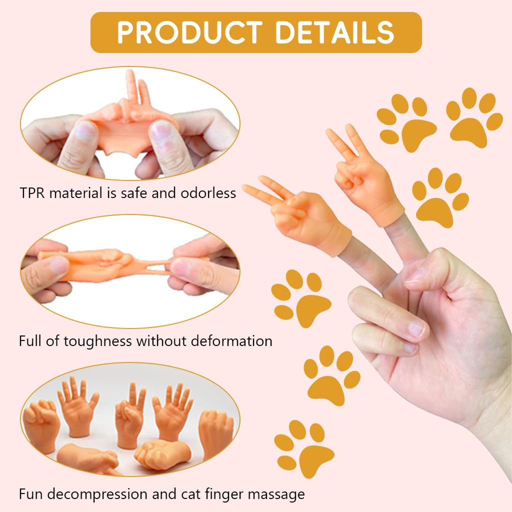 Qpets Mini Hands for Cats, Little Hands for Fingers Funny Little Cat Finger Gloves Soft Elastic Tiny Finger Hands Gag Puppet Show Mini Cat Gloves Mini Hands Toys (7PCS )