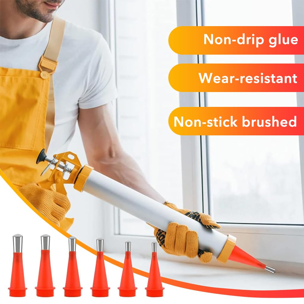 Serplex 16Pcs Nozzles for Caulking Gun, Stainless Steel Replacement Nozzles with 6 Adapter Universal Caulking Gun Nozzles for Glass Adhesive, Acrylic Caulk, Rubber Sealant, Latex Caulk