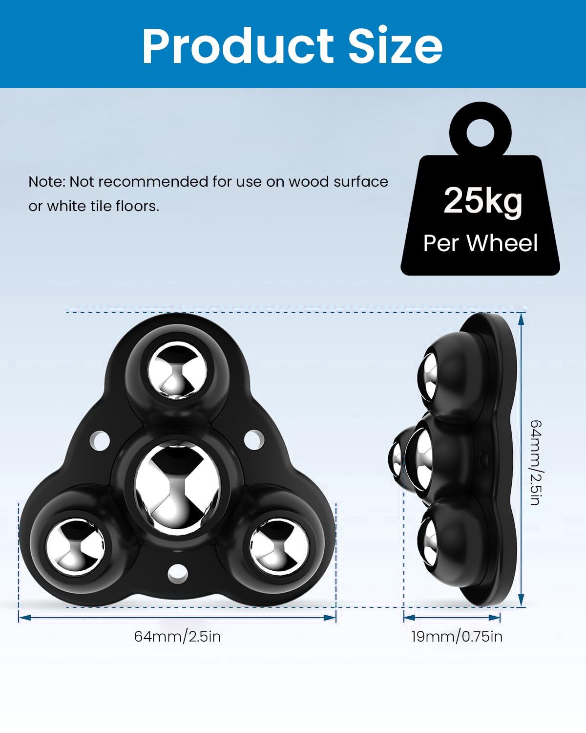 HASTHIP 4Pcs Self Adhesive Caster Wheels, 360° Swivel Wheels for Furniture, 2.4 Inch Steel Universal Wheel, 100 KG Load Capacity, Mini Caster Wheels for Small Appliances, Storage Box, Trash Can