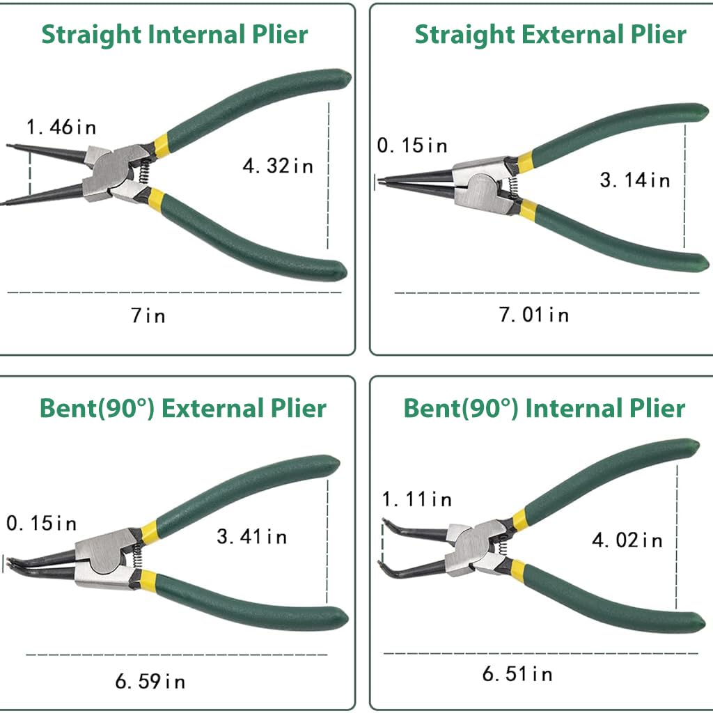Serplex 4Pcs Snap Ring Pliers Set with Tool Box 7 Inches Straight Tip Circlip Pliers & Bent Tip Circlip Pliers Set for Install and Remove Circlips Retaining Ring Removal Plier Tools