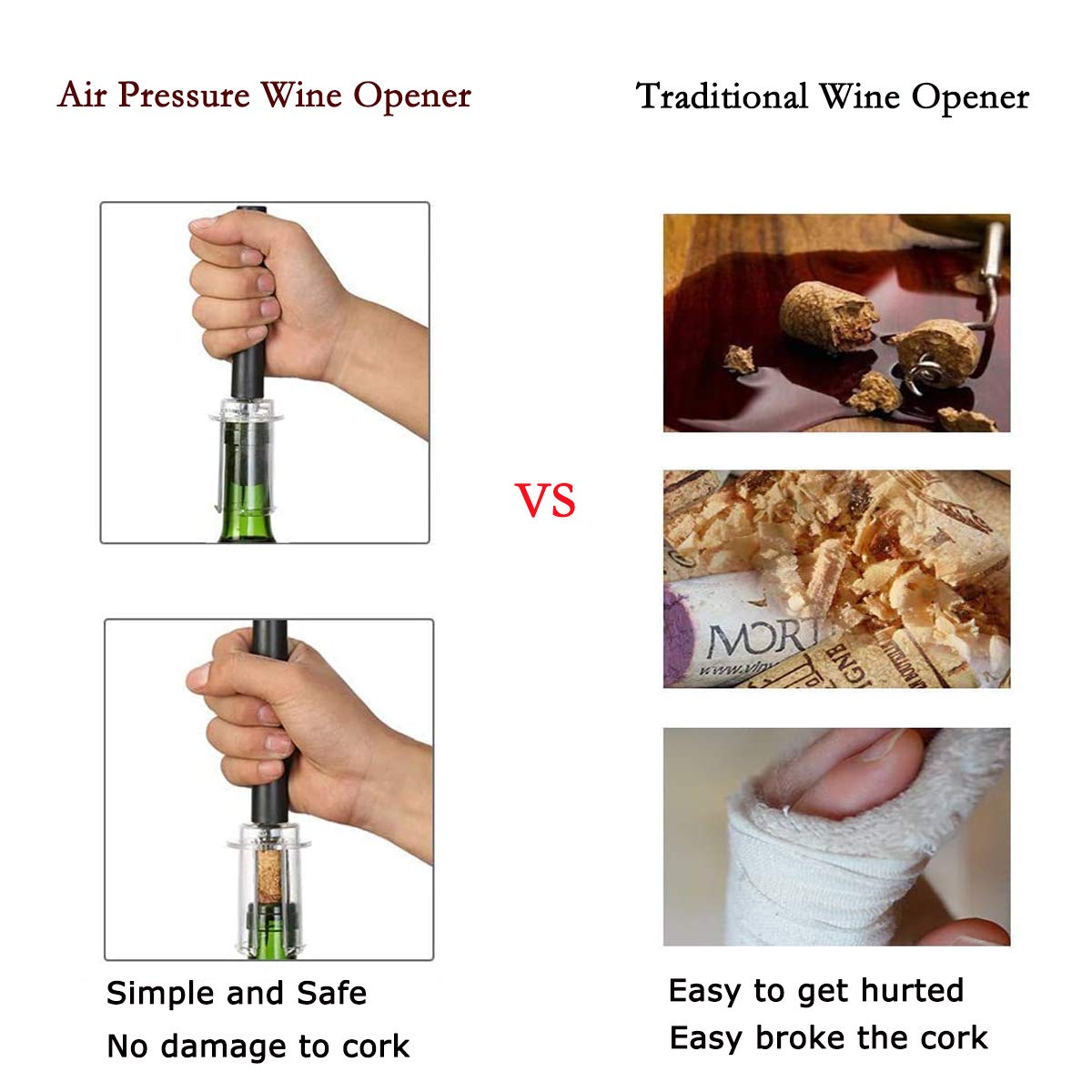 HASTHIP Wine Opener with Tinfoil Cutter, Air Pressure Pump Wine Bottle Opener, Easy Cork Remover Corkscrew, Gifts to Wine Lovers Party Supplies