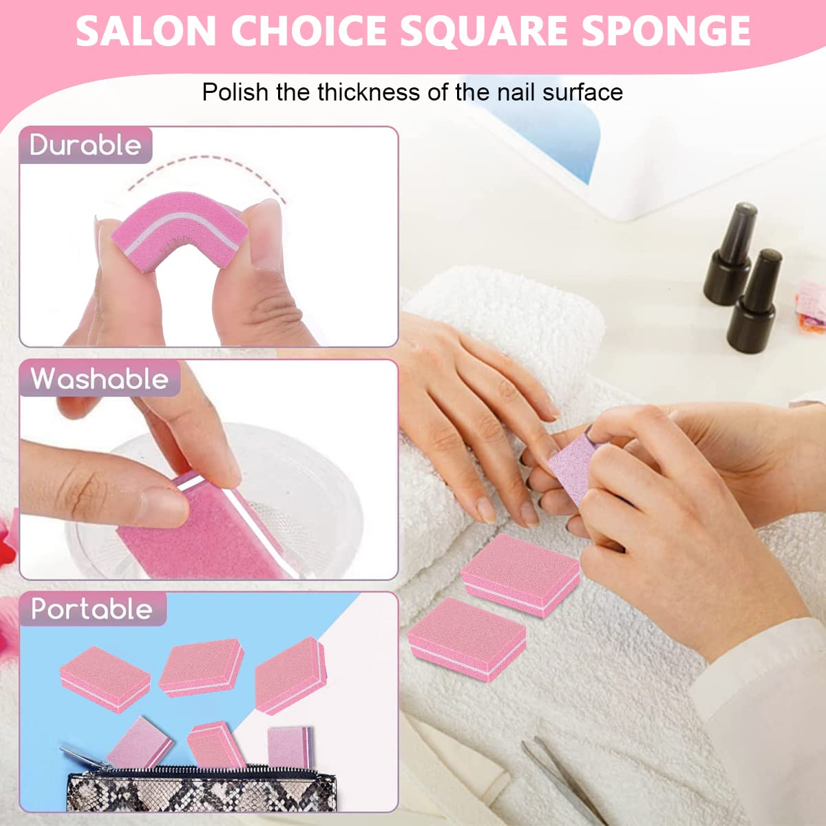 MAYCREATE Nail Buffer Mini Block File, 100/180 Grit Sponge Buffing Sanding Block File Manicure Tools for Women Girls, Pink