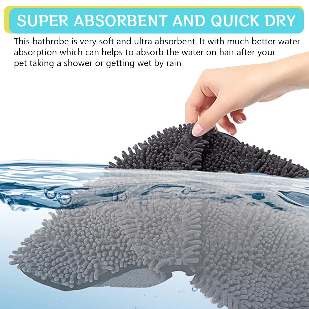 Qpets Dog Bath Towel, Pet Towel Microfiber Cat Grooming Towel Quick Dry Shower Towel with Pockets, Super Absorbent Dry Towel Dog Bathrobe Towel Soft Drying Coat for Cat Dog (80*35CM)