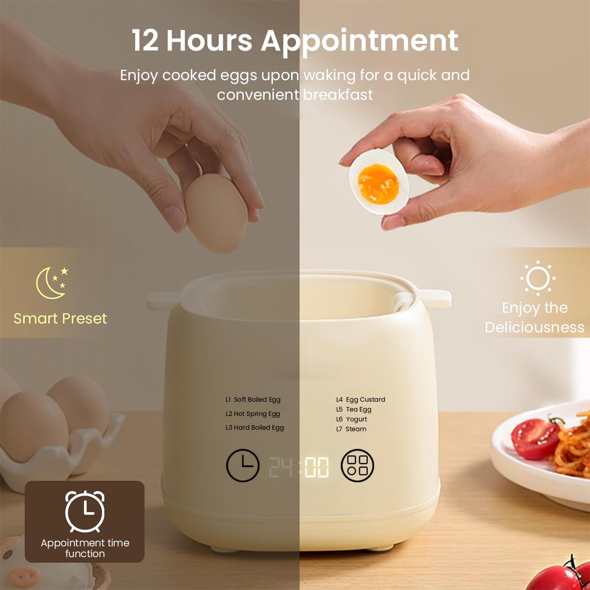 Supvox Egg Maker - Electric Egg Cooker With Auto Shut Off And Alarm- Egg Boiler Machine for Hard Boiled, Soft Boiled, Steamed Egg