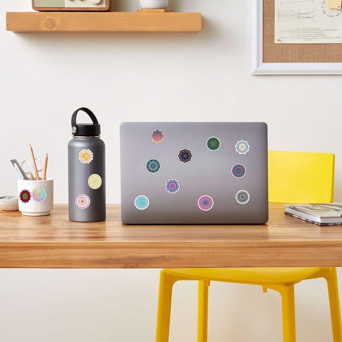 HASTHIP 50Pcs Mandala Art Stickers - Waterproof Vinyl Mandala Art Flower Stickers for Laptop Luggage Skateboard Computer Phone Bumper Scrapbook