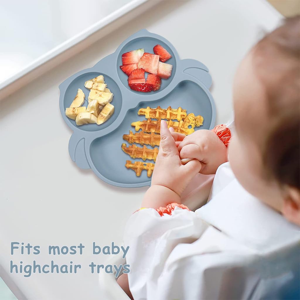 SNOWIE SOFT Baby Suction Plates for Baby Feeding with 4 Strong Suction Cups, Silicone Toddler Plates with Deep Divided for Kids to Feed Themselves, Dish Washer & Micro-Wave Oven Safe