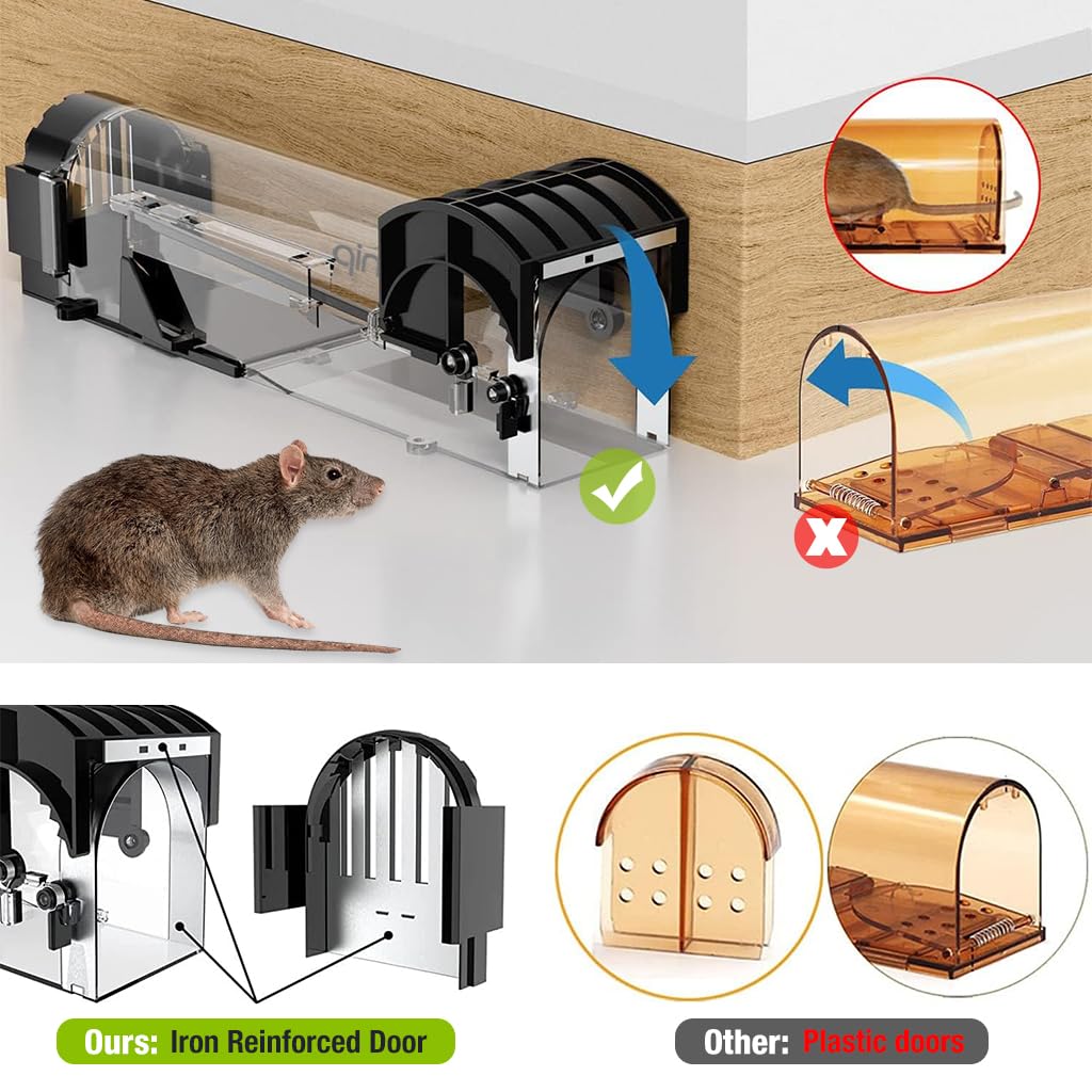 HASTHIP Rat Trap Cage for House Garden Patio, 32 cm Humane Mouse Trap Cage, Reusable Enlarged Smart Rat Catcher and Rodent Trap for Mice, Pets, Rodents