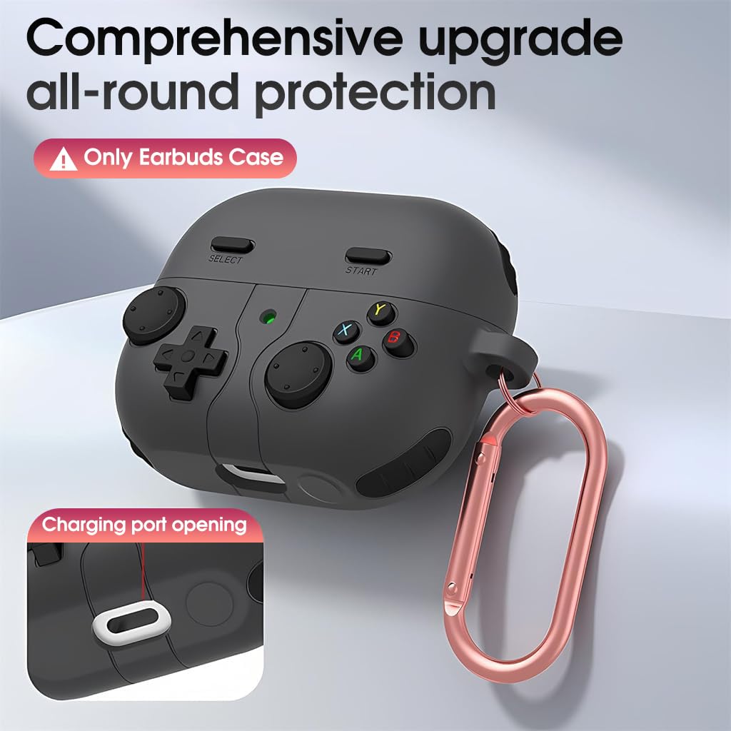 ZORBES Earbuds Case Cover for Samsung Galaxy Buds 3 Protective Silicone Skin Cover with Carabiner Fashion Retro Gaming Machine Earbuds Case Cover for Samsung Galaxy Buds 3/ 3 Pro,, Black