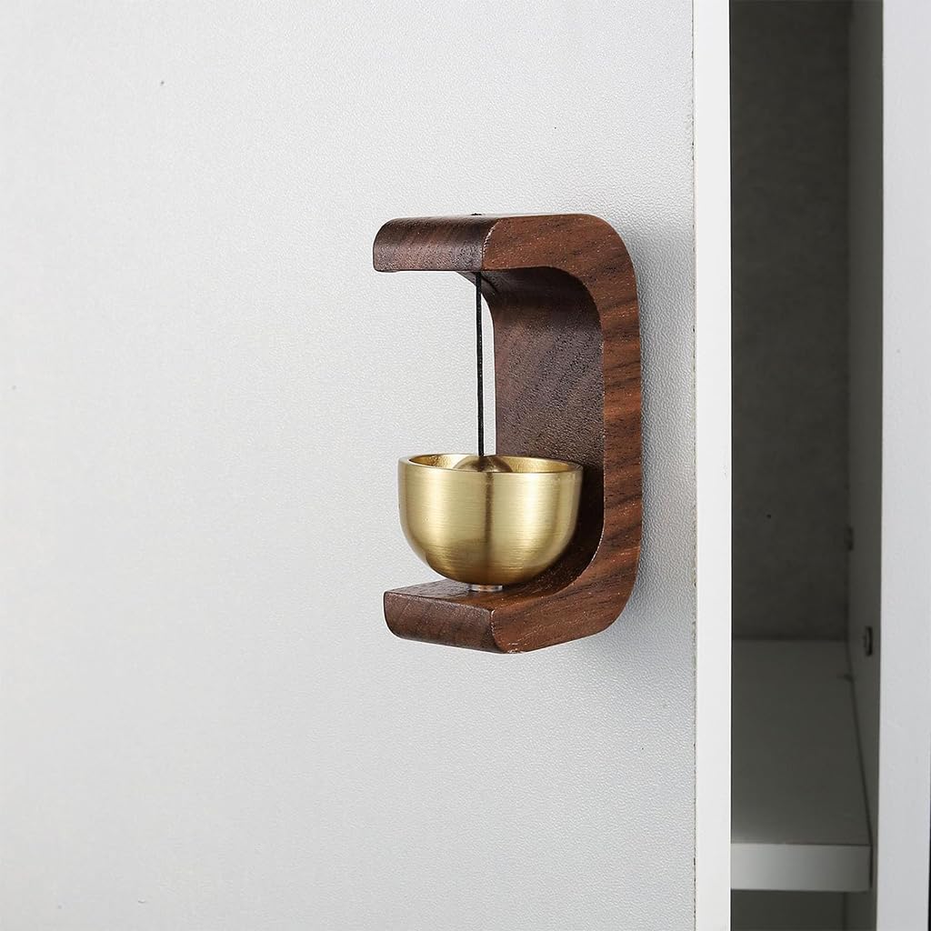 HASTHIP Walnut Wooden Door Bell Brass Bell Dopamine Door Bell for Home, Self-Adhesive Magnetic Doorbell, Serene Acoustic for Home & Shop, Shopkeepers Door Chime, Ideal Housewarming Gift (C Style)