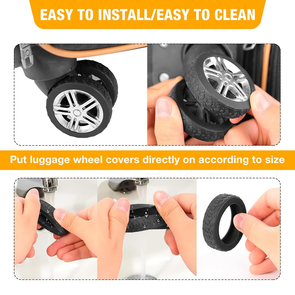 PALAY 8Pcs Luggage Wheel Silicone Protector Cover - Silicone Suitcase Wheel Protector Covers, Silent Shock-Proof Carry on Luggage Wheels Cover for Wheel-on Luggage (Black)