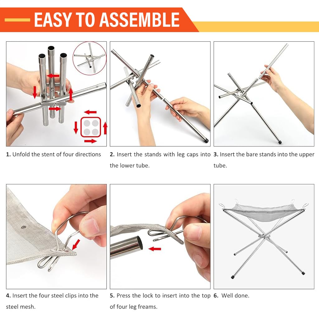 Proberos Portable Fire Pit for Camping, Full Stainless Steel Fire Pit DIY Assembly Fire Pit Outdoor Folding Firepit Fireplace with Heat Resistant Gloves & Carrying Bag