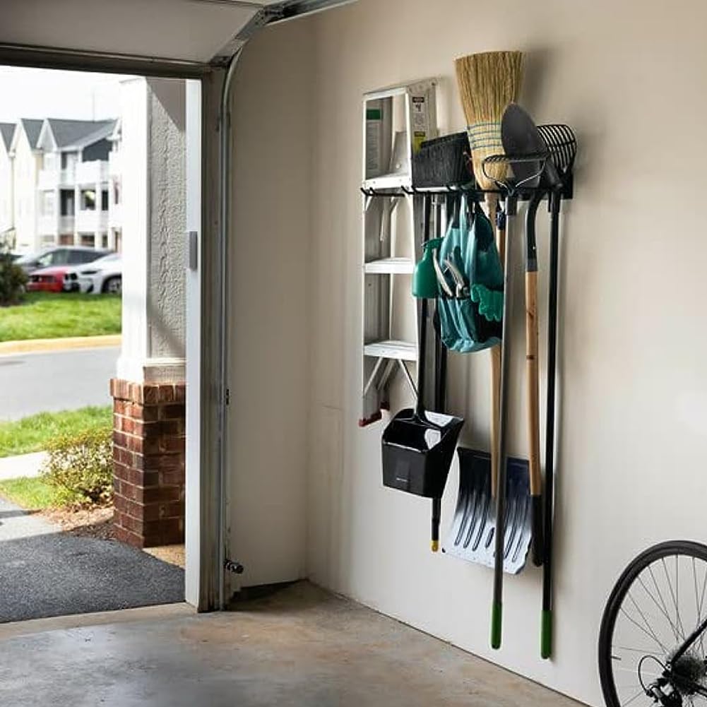 Serplex All Metal Garden Tool Organizer Garage Wall Mount Organizers and Storage with Heavy Duty Hooks Hangers for Hanging Landscaping Equipment, Ladder, Sport Gears, Hoses, Lawn Trimmer up to 250lbs
