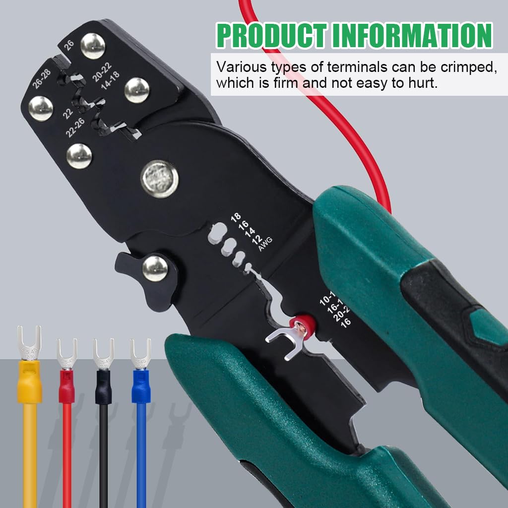 HASTHIP 200Pcs Electrical Crimping Connectors with Wire Crimper Tool 4 Sizes Crimping Connectors Insulated Wire Terminals Crimp Terminals Universal 22-10 AWG Wire Crimper Tool Electrical Connectors