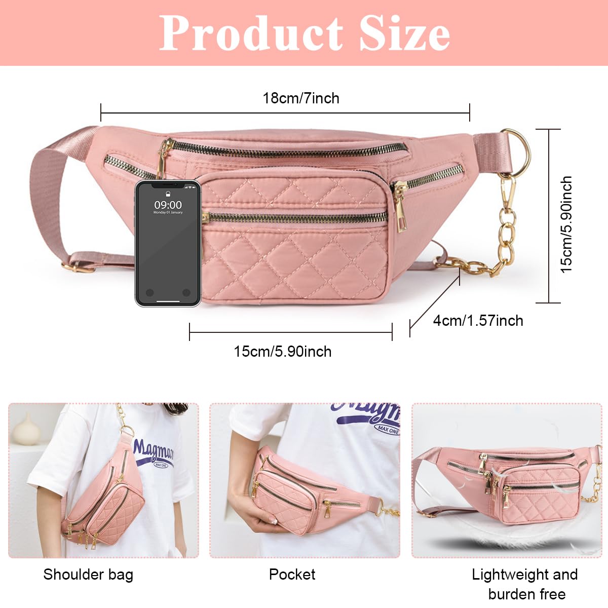 PALAY Chest Bag for Women Fashion Crossbody Bag Phone Bag Stylish Nylon Crossbody Shoulder Bag Mobile Cell Phone Holder Pocket Purse Wallet Sling Bag Mini Shoulder Bags (Pink )