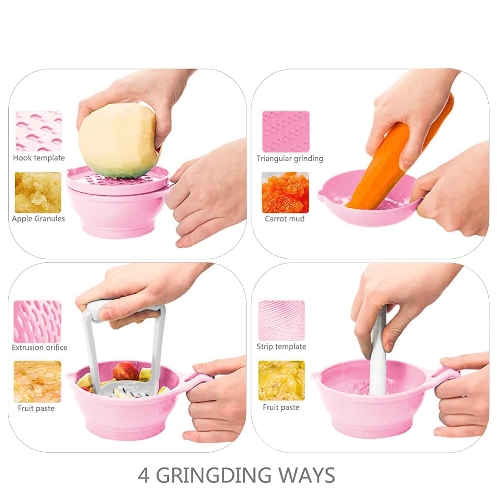 ELEPHANTBOAT 9 in 1 Versatile Baby Food Masher Mill, Food Processor, Grinder, Juicer, Filter with Textured Mashing and Filtering Plates, BPA-Free Serve Bowl