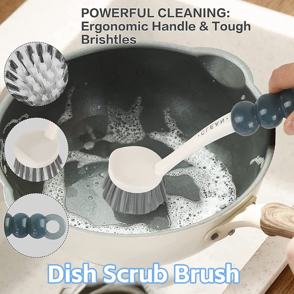 HASTHIP 2Pcs Scrubbing Brush Set, Soft Bristle Laundry Brush Long Handle Shoe Cleaning Brush, Household Scrub Brush for Clothes Shoes Dish Sink Bathtubs Tile Walls, etc.