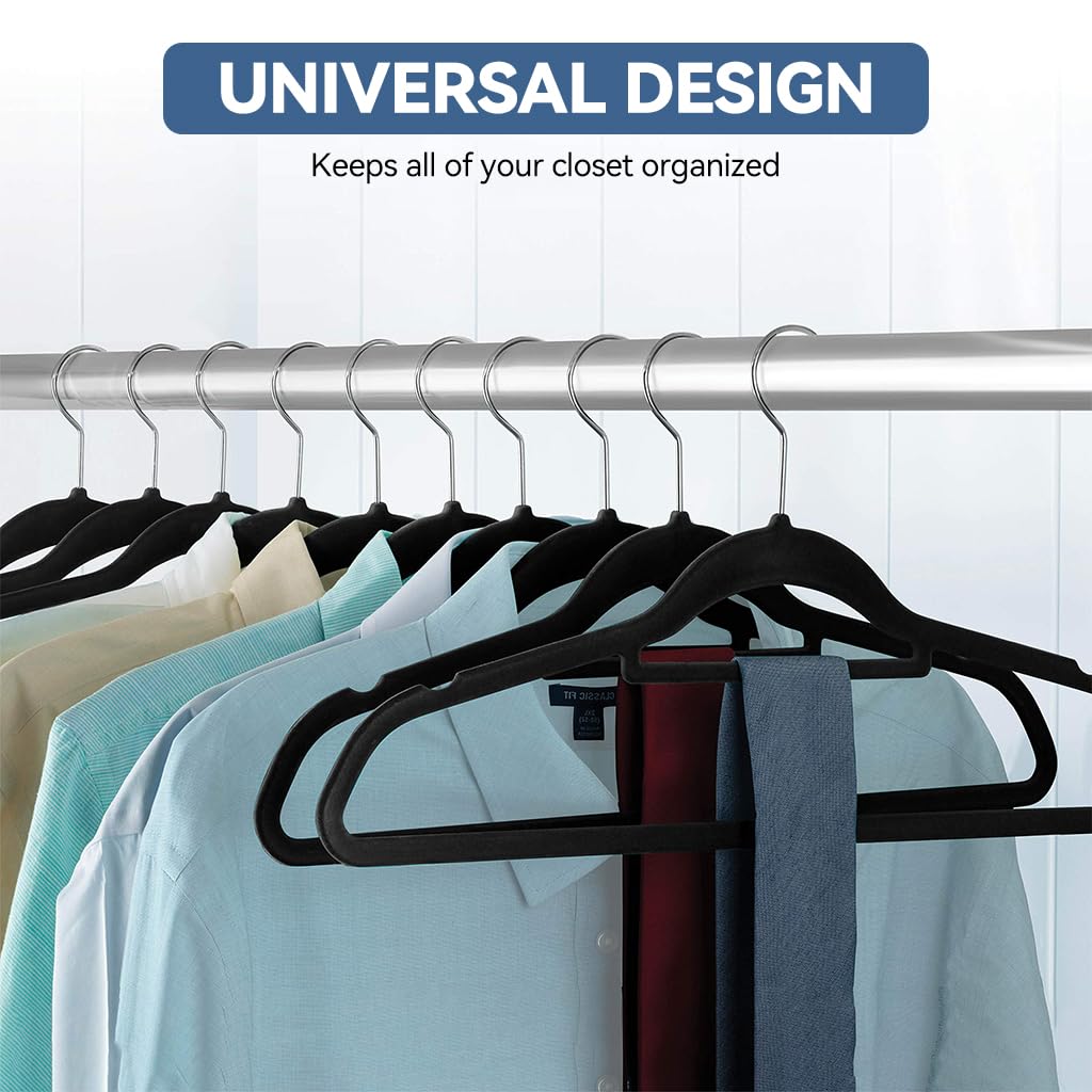 HASTHIP 50Pcs Non-Slip Hangers, Space-Saving Heavy-Duty Suit Hangers for Suit, Shirt, Scarves, Dresses & Trousers, 360° Swivel Hook