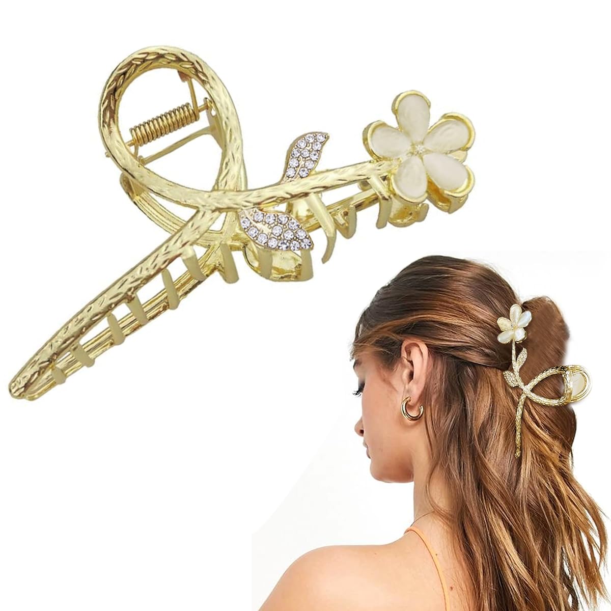 PALAY Hair Claw Clips for Women Large Flower Claw Clip for Hair Stylish Rhinestone Updo Hair Clip French Metal Hair Jaw Clips Strong Hold Hair Clamps