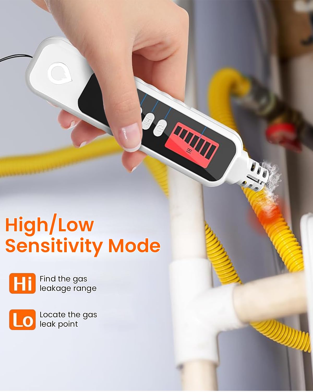 HASTHIP Gas Detector with LCD, Visual & Audible Alarms, High Precision Gas Leak Detection for Home Safety, Detects Methane, Propane, Butane, Compact Combustible Gas Sniffer (Batteries Not Included)