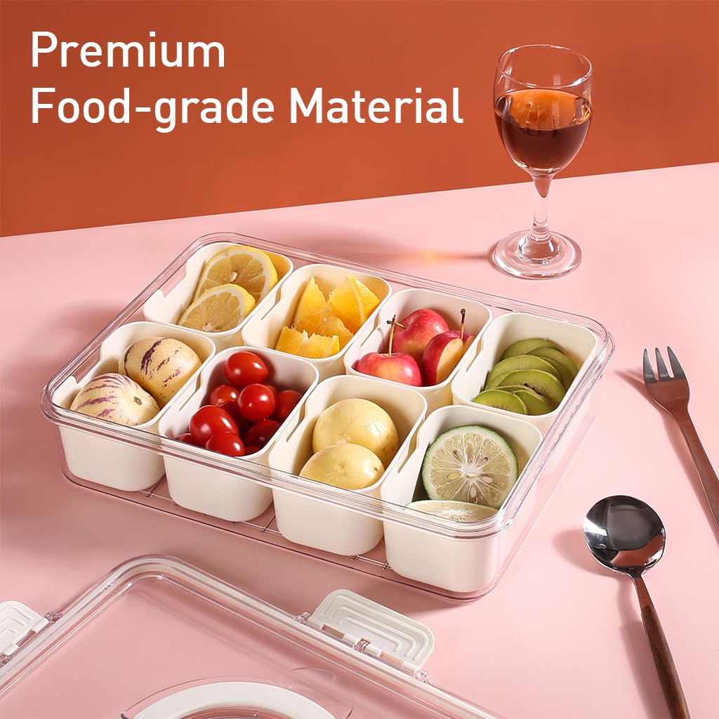 HASTHIP Kitchen Seasoning Powder Box Divided 8 Compartments Storage Box with Lid & Handle Transparent Seasoning Storage Box Food Grade PP Seasoning Powder Box Moisture-proof Kitchen Storage Box