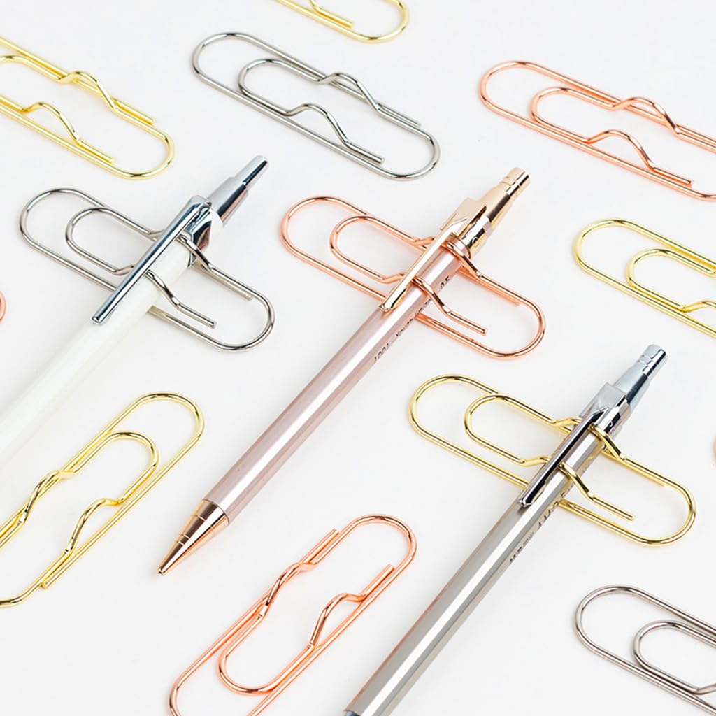 Climberty 12Pcs Metal Pen Clips, Paperclip Pen Holders for Notebooks and Papers, Metal Pen Clip Holder and Pen Holder Clip Included (Gold/Silver/Rose Gold)