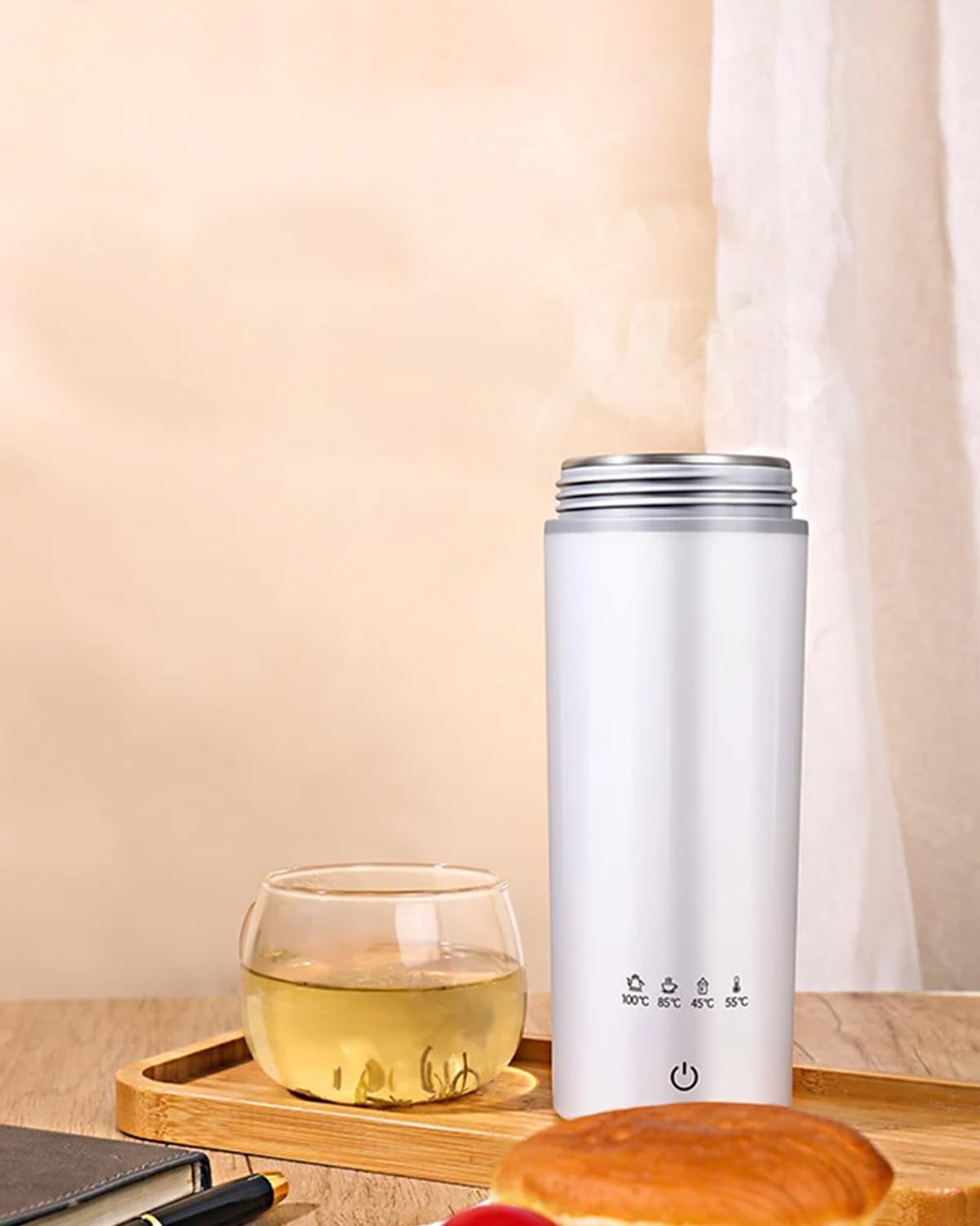 HASTHIP Electric Kettle for Travel 475ml with 4 Preset Portable Electric Water Bottle 304 Stainless Steel Liner Hot Water Kettle Electric Tea Kettle Mug Leakproof Multipurpose