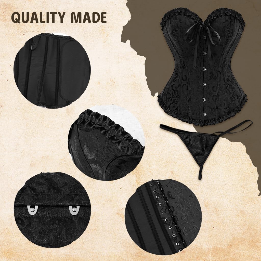 PALAY Corset Tops for Women, Bustier Shapewear Lingerie Lace Up Waist Push up Bodysuit Floral Overbust Corset Bustier Tube Going Out Tops, 3XL