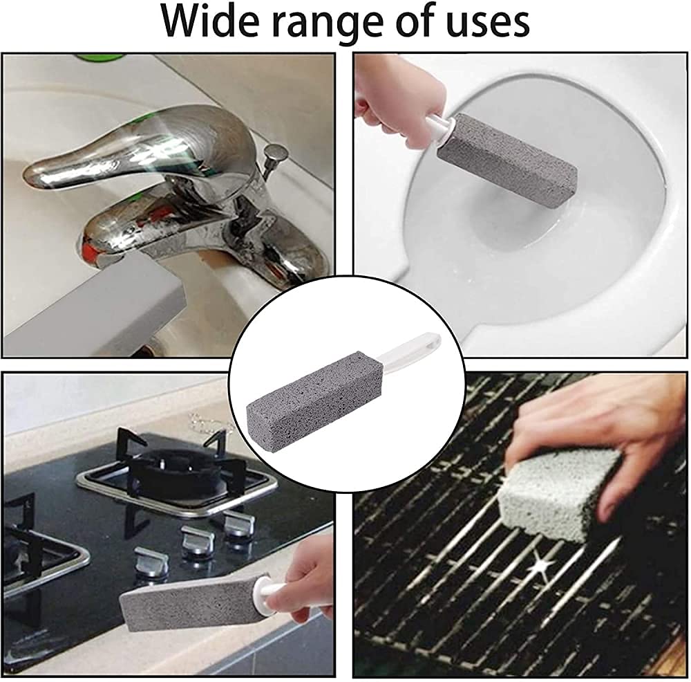 HASTHIP Toilet Cleaner Brush with Handle 2 PCS, Pumice Stone for Toilet Cleaning, Paint& Pool Tile Cleaner Brush for Kitchen/Bath/Pool/Household Cleaning