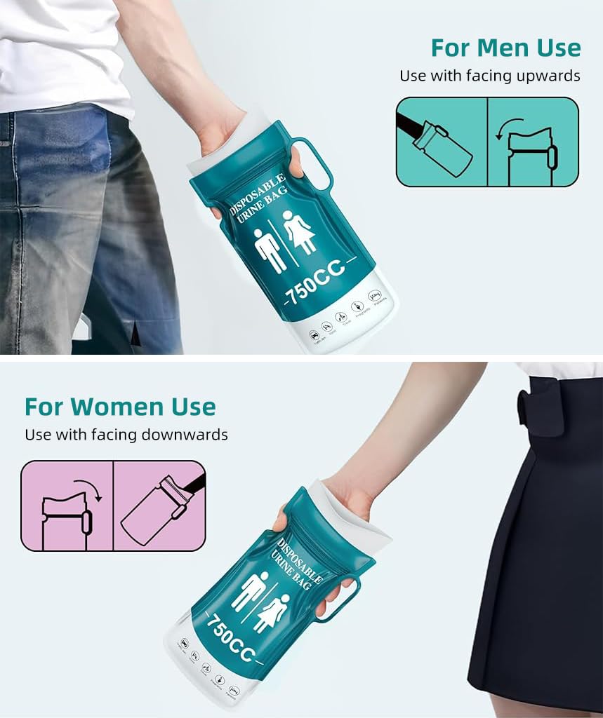 Proberos 5Pcs Urine Bags Unisex Disposable PE Urine Bags with Handle 750cc Capacity Ziplock Leaking Proof Urine Bags for Men Women Emergency Urine Bags for Outdoor, Driving, Camping, 13x27cm