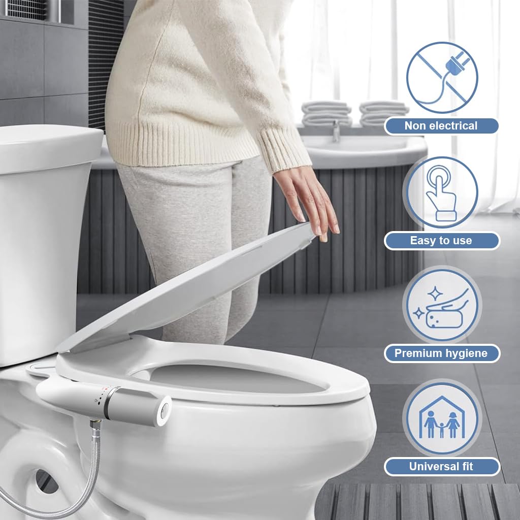 HANNEA Jet Spray for Toilet Portable Ultra-Slim Bidet Spray with Dual Nozzles (Posterior/Feminine Wash) Adjustable Water Pressure, Non-Electric Bidet for Toilet Seat Attachment