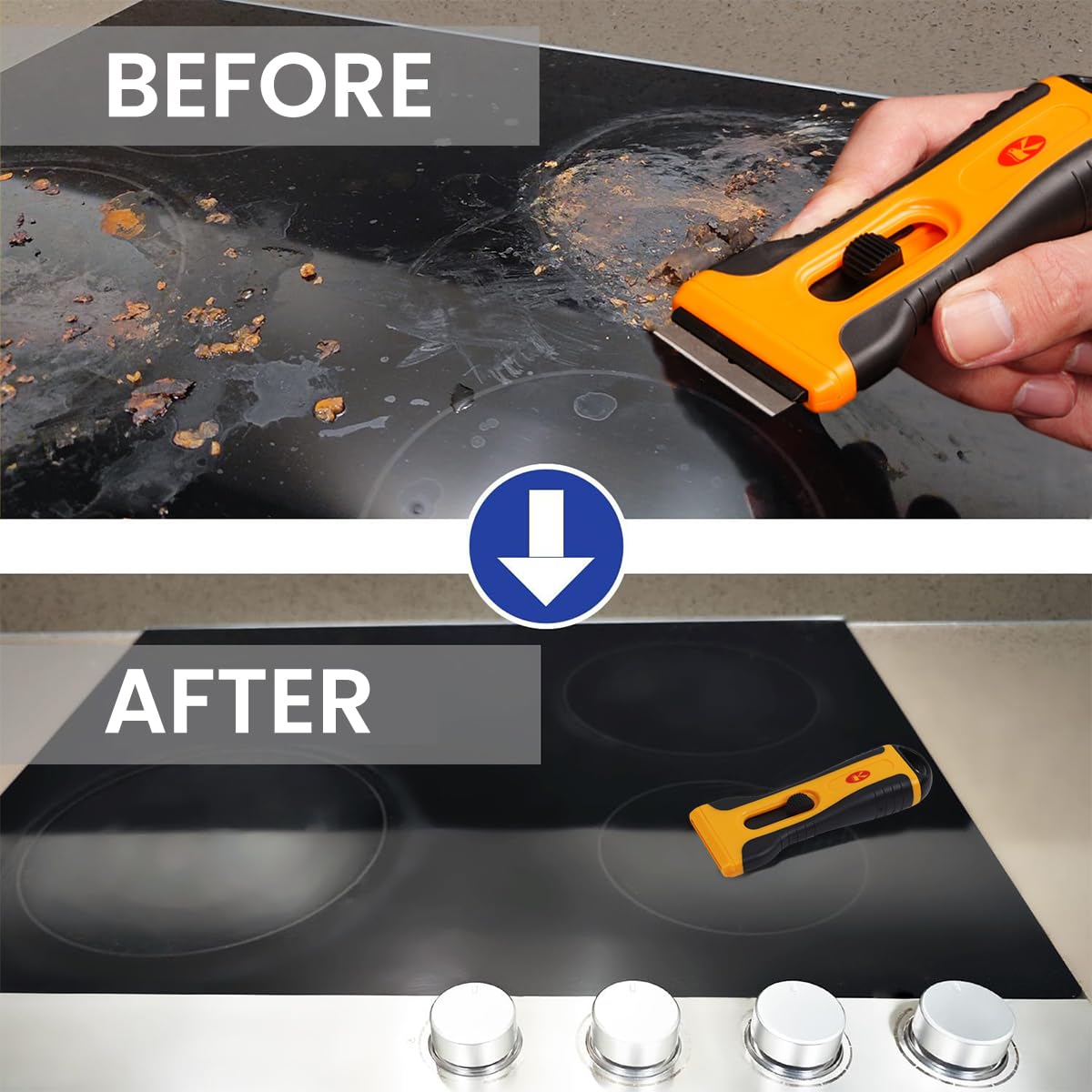 Serplex Razor Scraper Glue Remove Tool Razor Scraper with 5 Razor Blades Intergrated Blade Storage Design Safe Retractable Glue Removal Scraper for Removing Stickers, Labels on Wall, Glass, Tiles