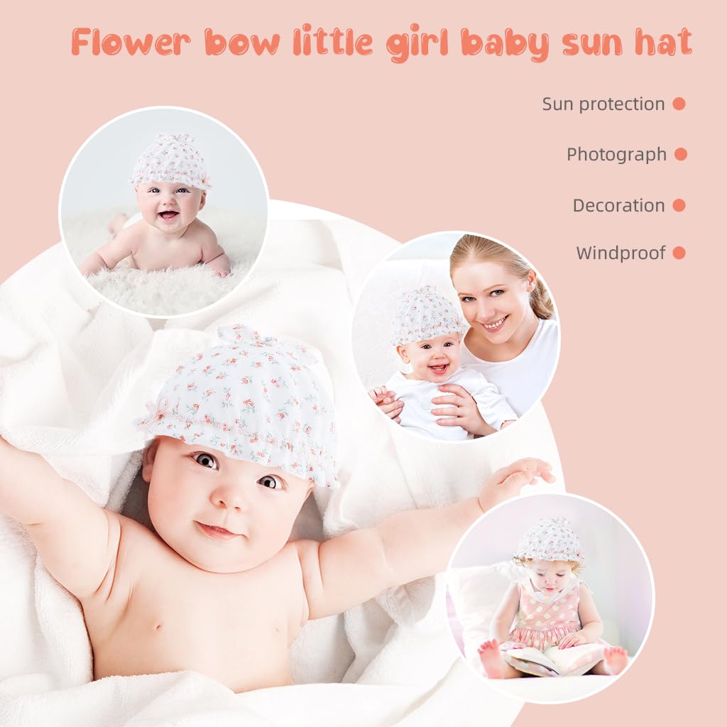 SNOWIE SOFT Baby Hat for Girls, Hat for Baby Girl Cute Fragrant Flowers Summer Hat Lovely Print Lace Edging Bucket Hat for Outdoor UV Protection Baby Cap 6-12 Months