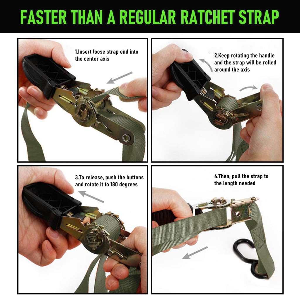 HASTHIP® 2 Pack 25MM Retractable Ratchet Straps, 1600lb Break Strength — Haul Motorcycles, Boats, and Appliances