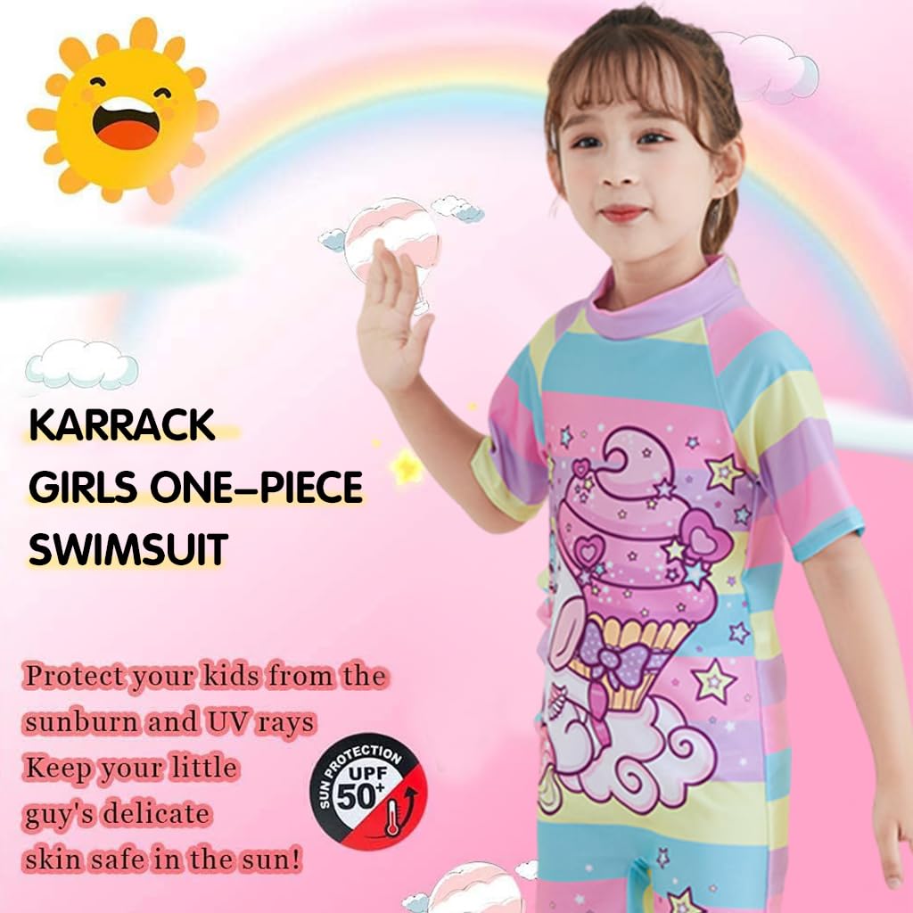 PALAY Girls Swimsuit One Piece Cartoon Unicorn Swimsuit Set with Swim Cap Girls Swimsuit for 6-8 Years Girls Swimwear for Swimming Pool, Beach Tour Swimwear Beachwear for Girls, XL