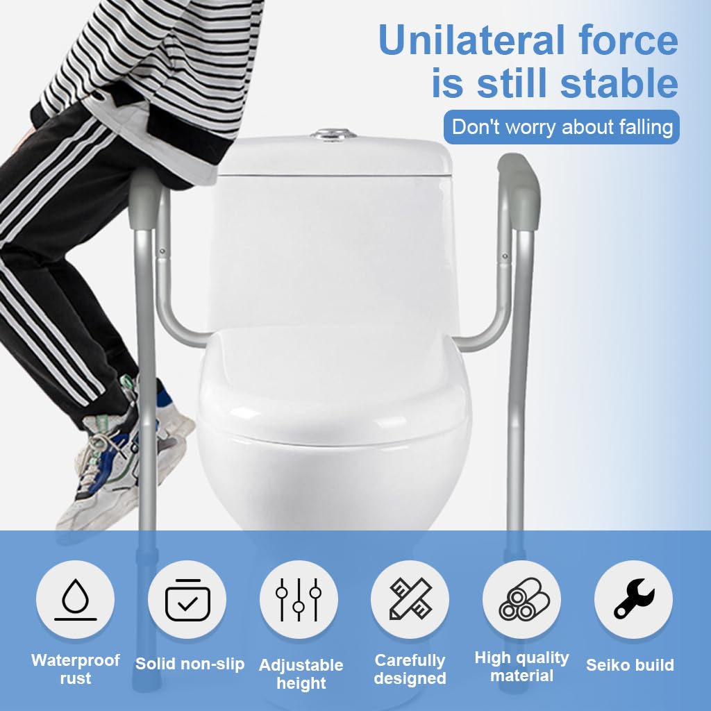 HANNEA Toilet Seat Handrail Adjustable Toilet Handrail Assembly Aluminum Alloy Toilet Grab Bar Anti-slip Stand Up Assist Toilet Grab Bar for Elderly, Pregnant Women Universal Toilet Handrail