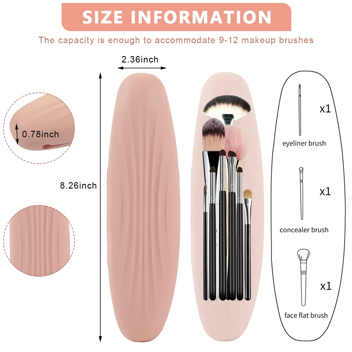 MAYCREATE Makeup Brush Holder Travel Silicone Cosmetic Face Brushes Holder, Portable Soft and Sleek Makeup Brush Organizer Pouch Tools (Pink)