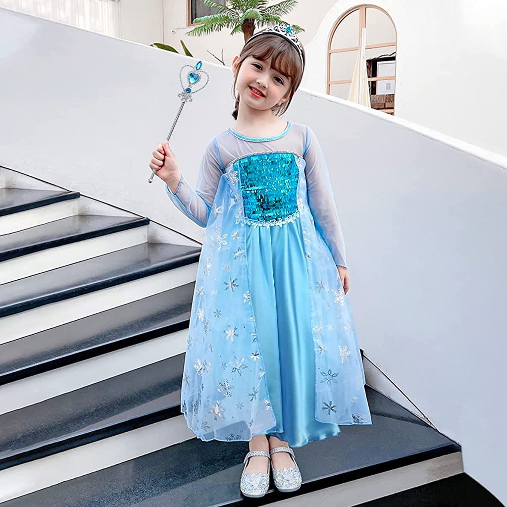 SANNIDHI Elsa Dress for Girls Princess Elsa Costume Dress Sequin Cosplay Clothes Birthday Fancy Party Dress for Toddler Little Girls 3-6 Years(Multicolor)(Nylon + Spandex)