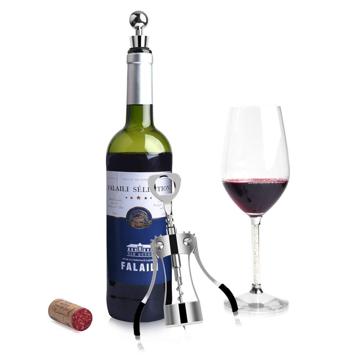 HASTHIP Multifunctional Wing Corkscrew Wine Bottle Opener for All Cork Stoppered and Beer Cap Bottles Luxury Waiter Corkscrew with Stopper Set