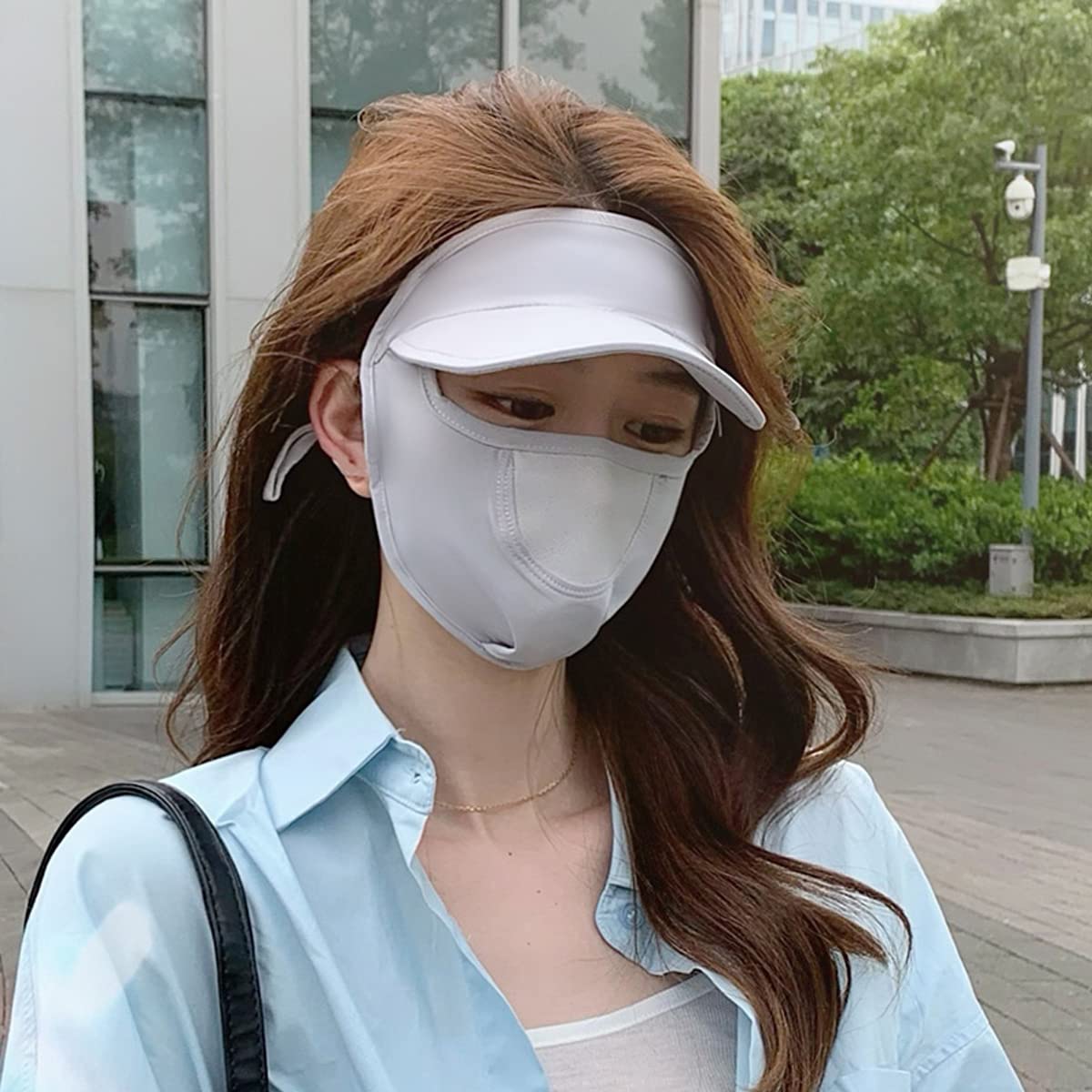 PALAY Sun Hat for Women with Face Mask, Breathable Face Cover for Women Sun Protection Cap, Adjustable Silky Cooling Sun Visor for Bike, Fishing, Cycling - All Season Use (UPF 50+, Grey, Washable)