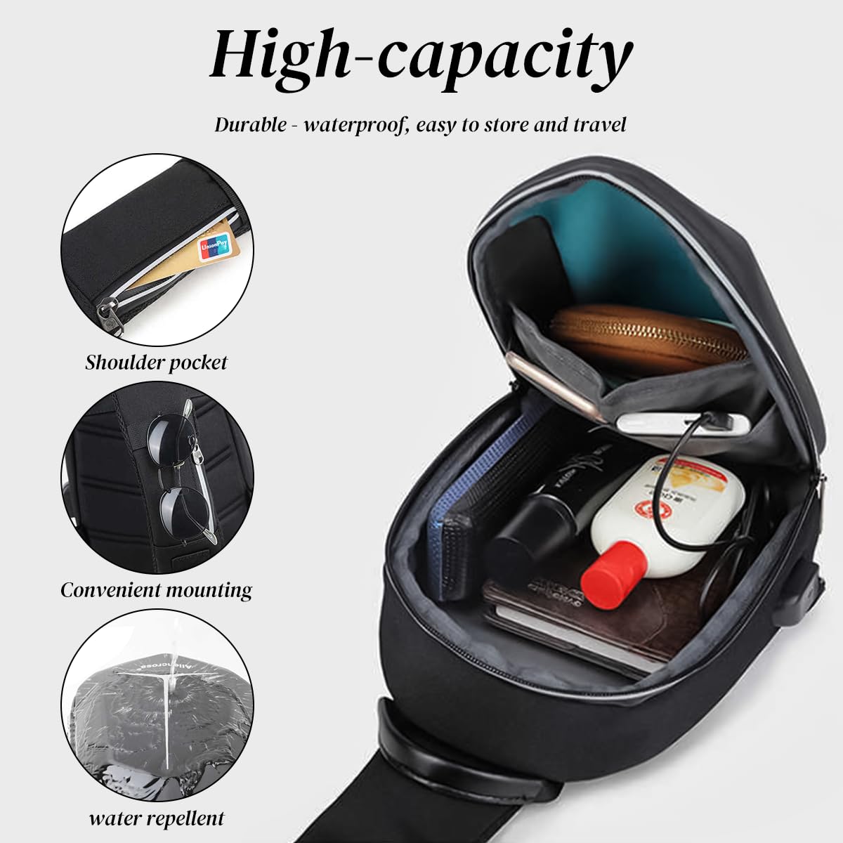 GUSTAVE Sling Bag for Men, Chest Bag for Men with Combination Lock Anti-theft Shoulder Bag Waterproof Hard Case with Quick Release Shoulder Strap for Business Outdoor Travel College