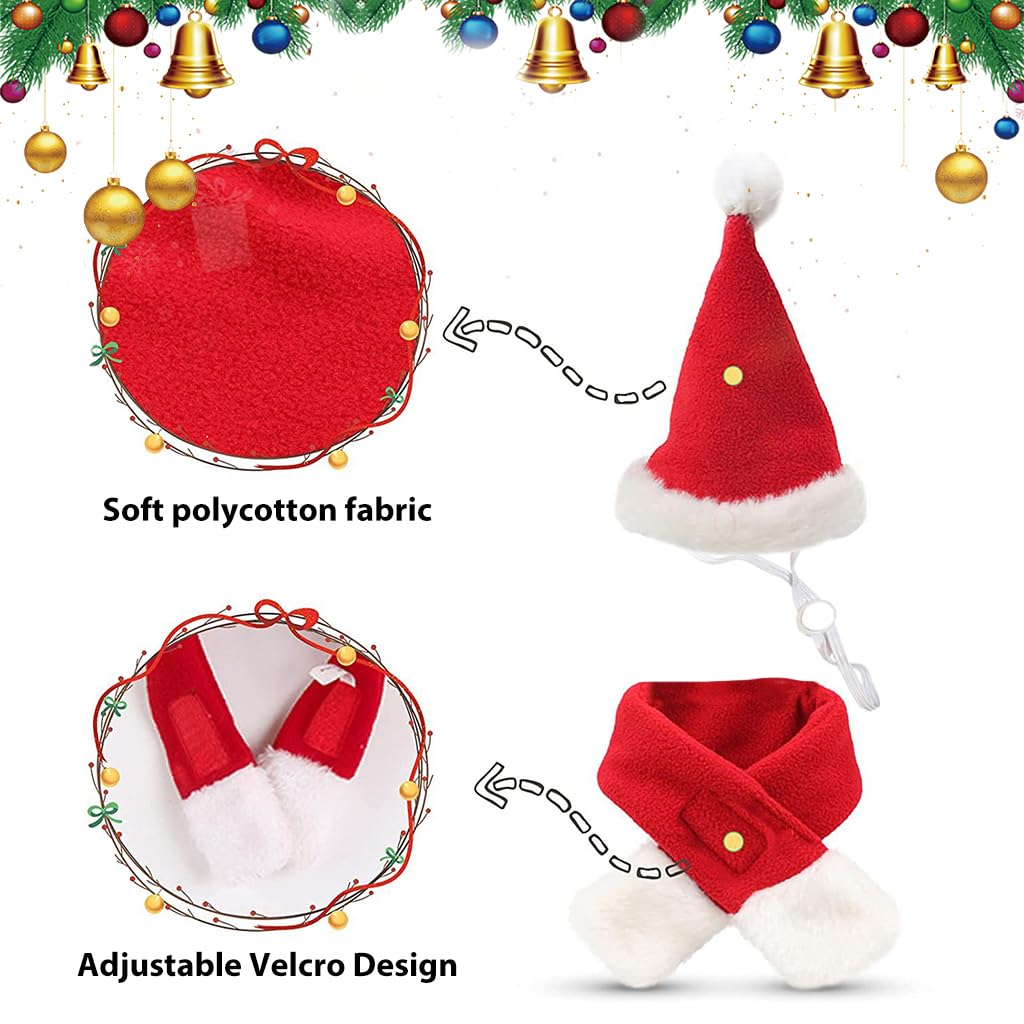 Qpets Christmas Costume for Cat Red Christmas Hat & Scarf for Cat Christmas Dressing Accessory for Cat Puppy, L