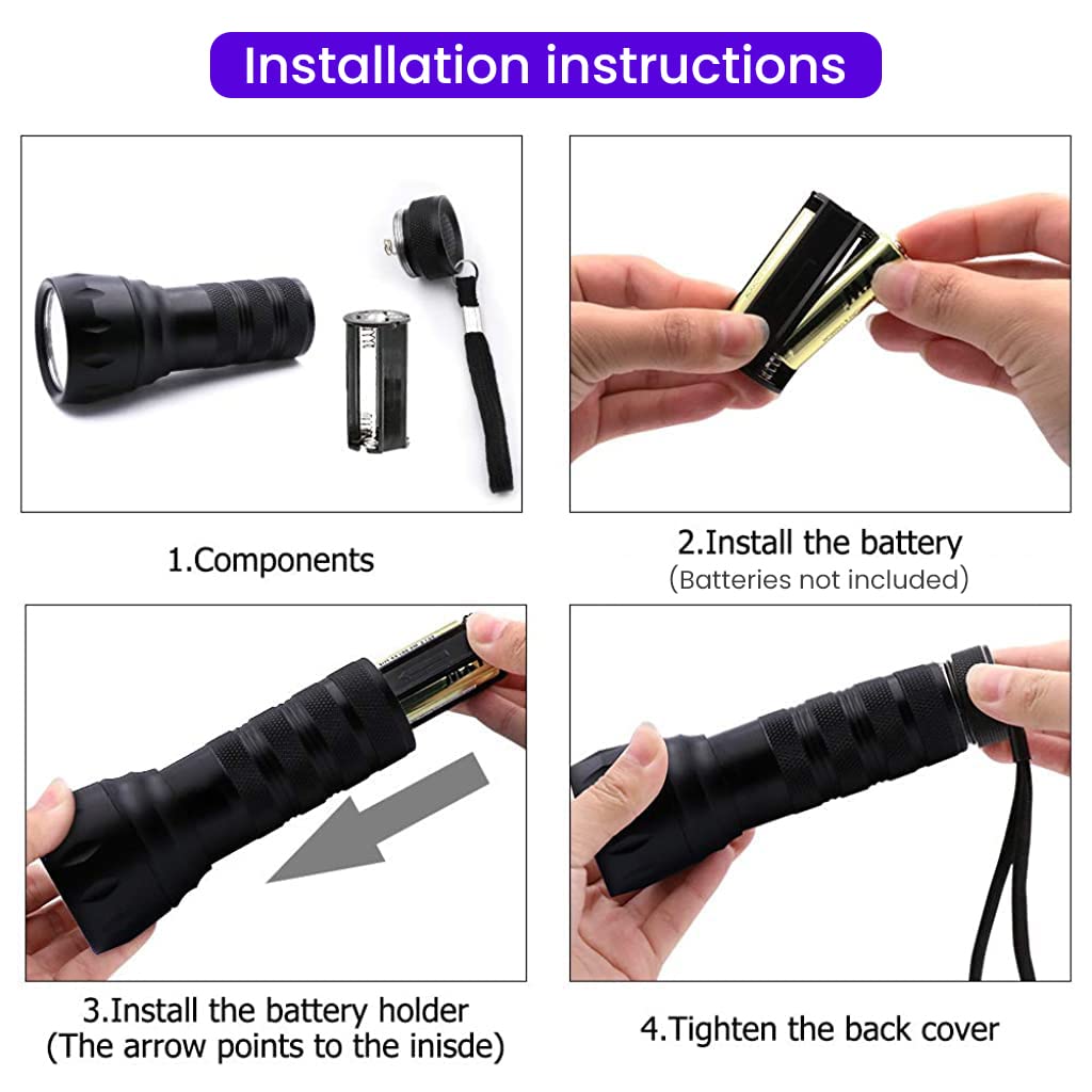 Qpets 395NM UV Light Torch 12 LED UV Portable Flashlight Jade Appraisal Light Detector Lamp, Also Used for Leak, Pet Urine, Bed Bug, Scorpion, Hotel Inspection, Dry Stain