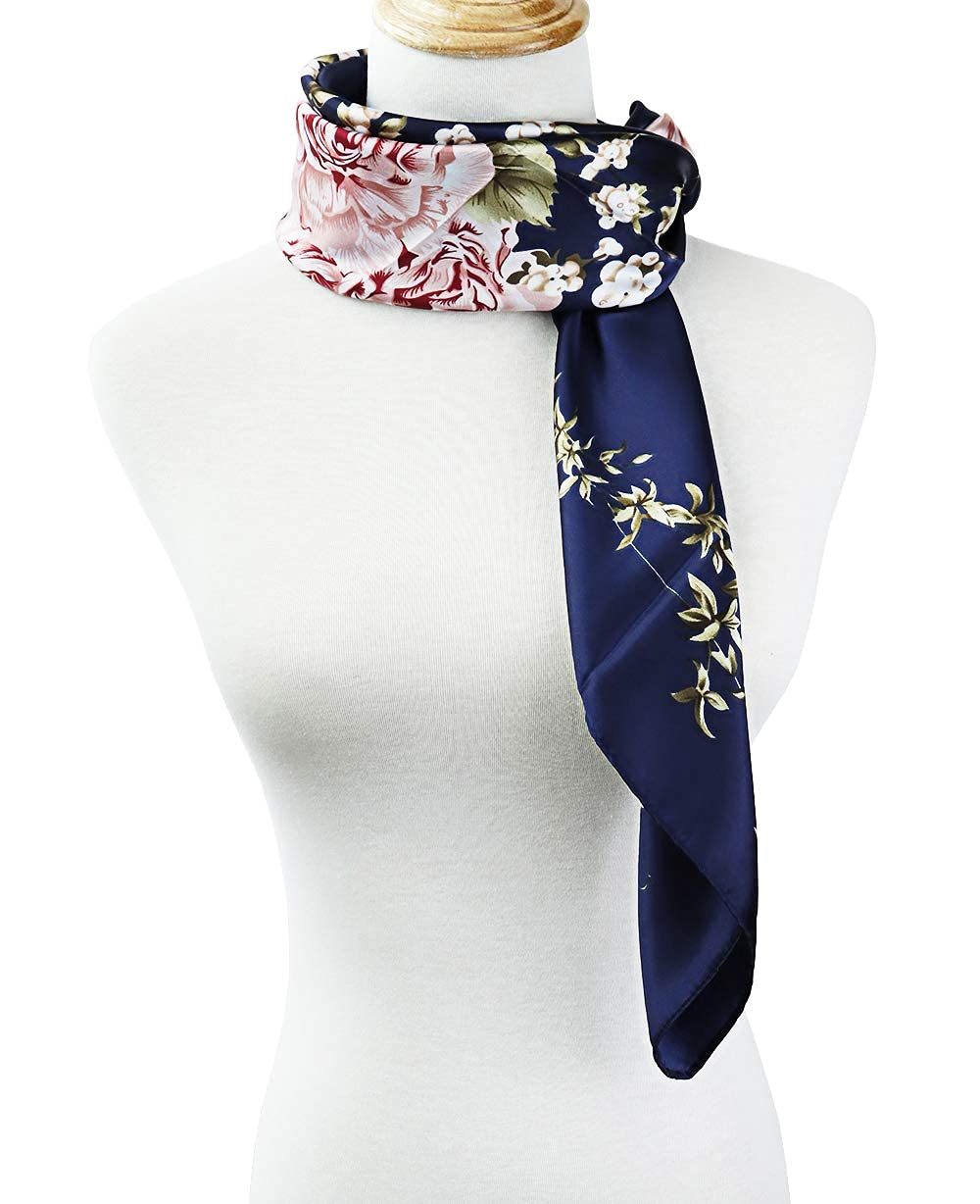 PALAY Scarf Square Scarfs for Women Satin Square Silk Like Hair Scarves and Wraps Headscarf for Sleeping (Navy Blue)