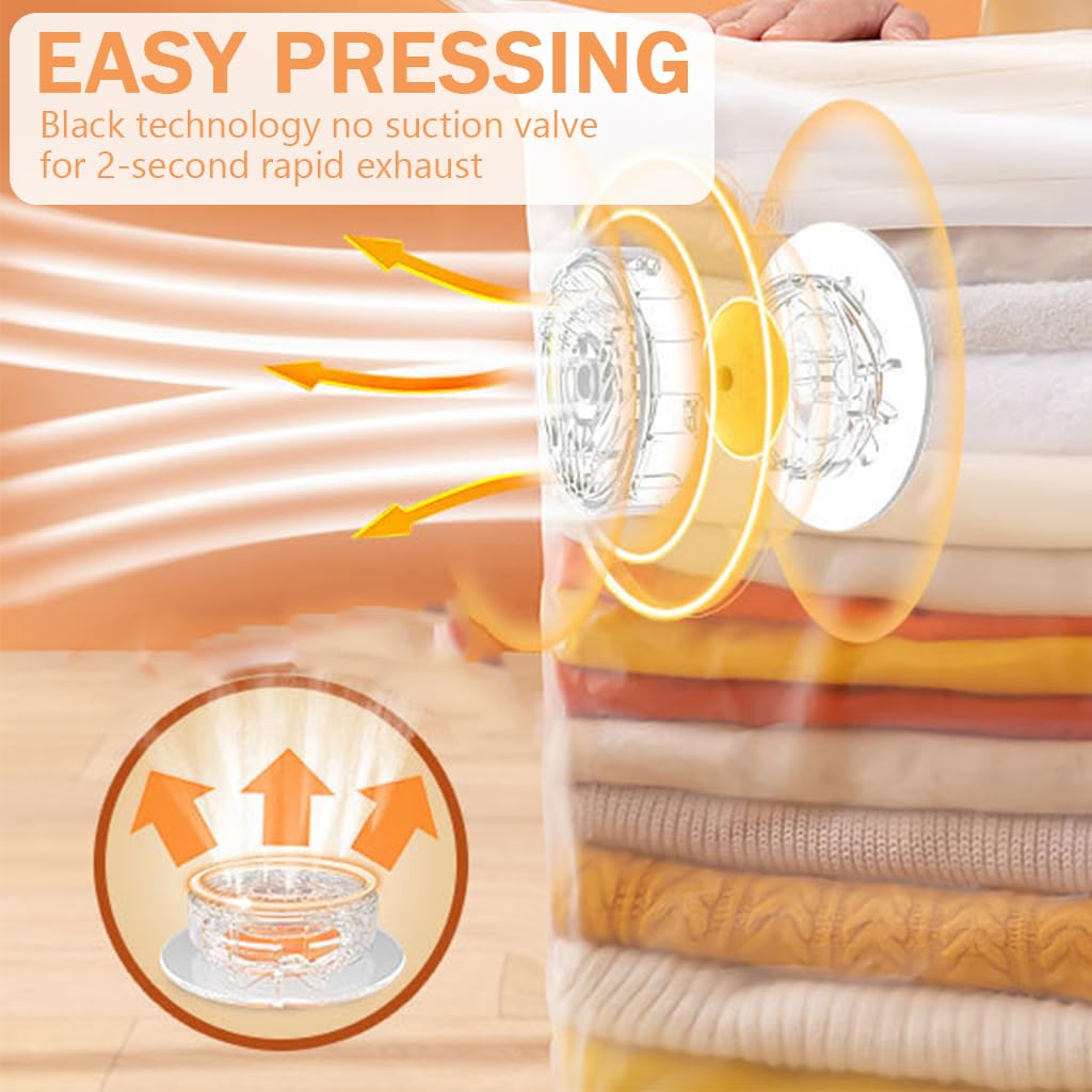 HASTHIP 6-Piece Vacuum Compression Storage Bags, No Need Pump to Use, Space-Saver for Clothes Bedding, Ideal for Travel & Home Organization (3 Sizes)