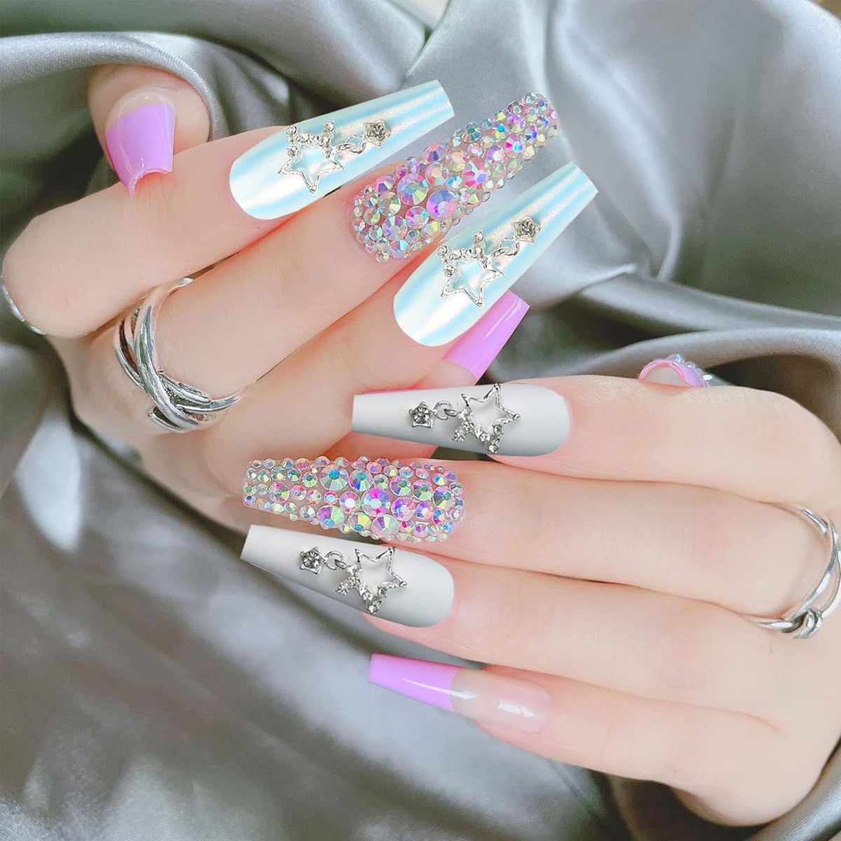 MAYCREATE 10PCS Star Nail Charms for Acrylic Nails, 3D Metal Alloy Star Nail Gems Shiny Bead Gems Nail Art Jewelry Rhinestones for Women DIY Nails Decoration