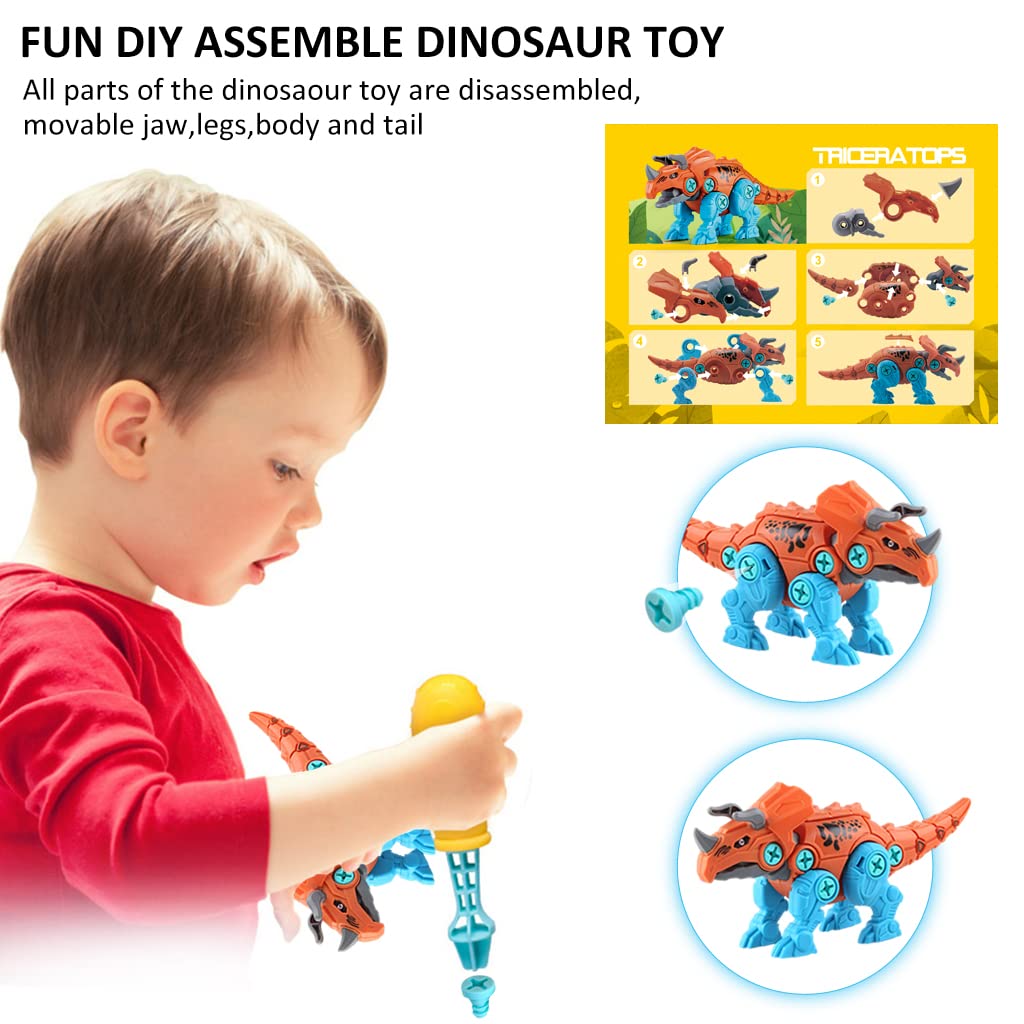 PATPAT Dinosaur Toys for Kids STEM Construction Building Toys for Kids Dinosaur Toy with Screwdriver Dinosaur Egg Assembling Building Blocks Birthday Gifts for 3-8 Year Old Boys Girls (Triceratops)