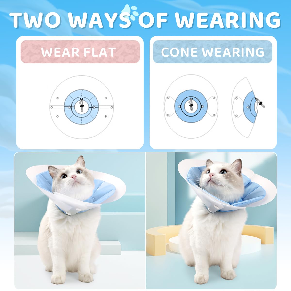 Qpets Cat Cone PVC Cat Recovery Cone with Soft Pillow, After Surgery for Anti-Licking Cat Cone, Surgery Recovery Cone for Small Pet (M, 20-34cm)